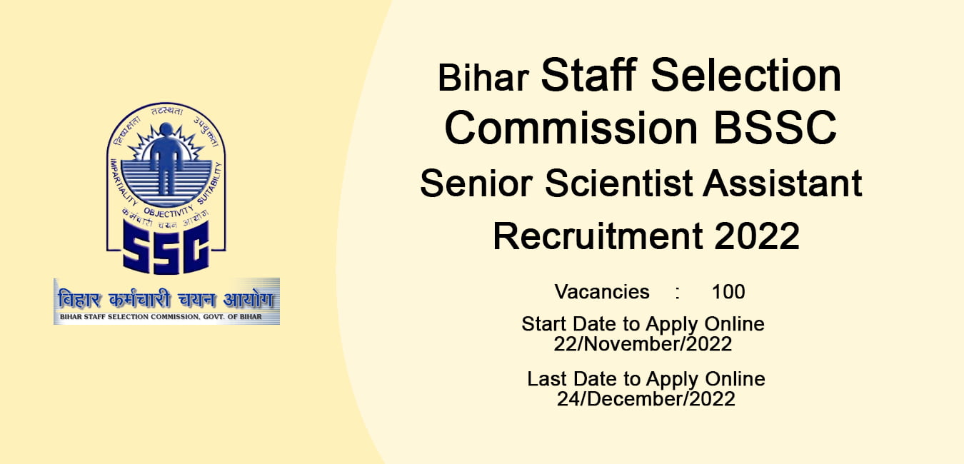 Bihar Staff Selection Commission BSSC Senior Scientist Assistant Recruitment 2022